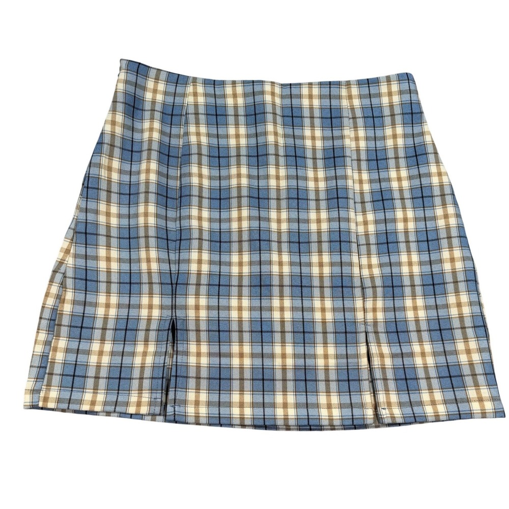 Blue Tan Plaid Mini Skirt Size 4 Preppy Schoolgirl‎ Indie Light Academia Pleated